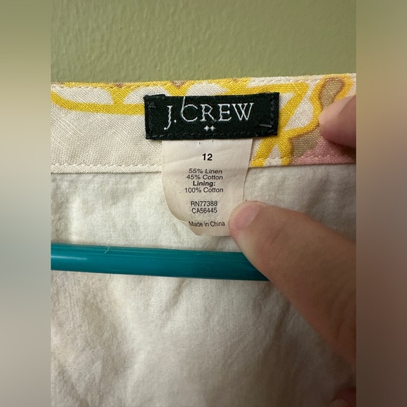 J Crew Linen Beach Yellow Pink Scarf Pattern 3/4 sleeve shift dress coverup 12 - Picture 3 of 7